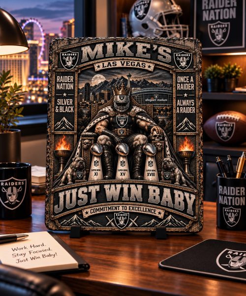 Alternative view of High-Gloss Printed Las Vegas Raiders Wooden Wall Art – Custom Name