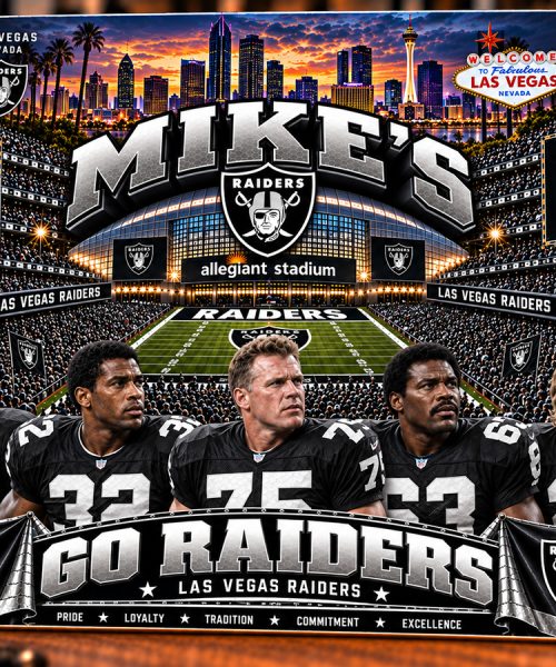 High-Gloss Printed Las Vegas Raiders Wooden Wall Art – Custom Name