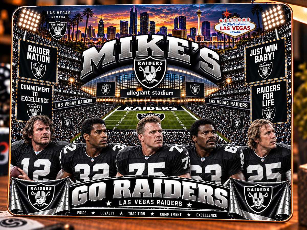 High-Gloss Printed Las Vegas Raiders Wooden Wall Art – Custom Name