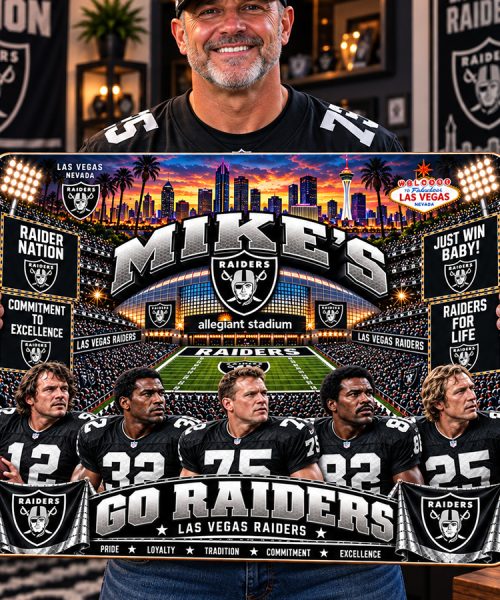 Alternative view of High-Gloss Printed Las Vegas Raiders Wooden Wall Art – Custom Name