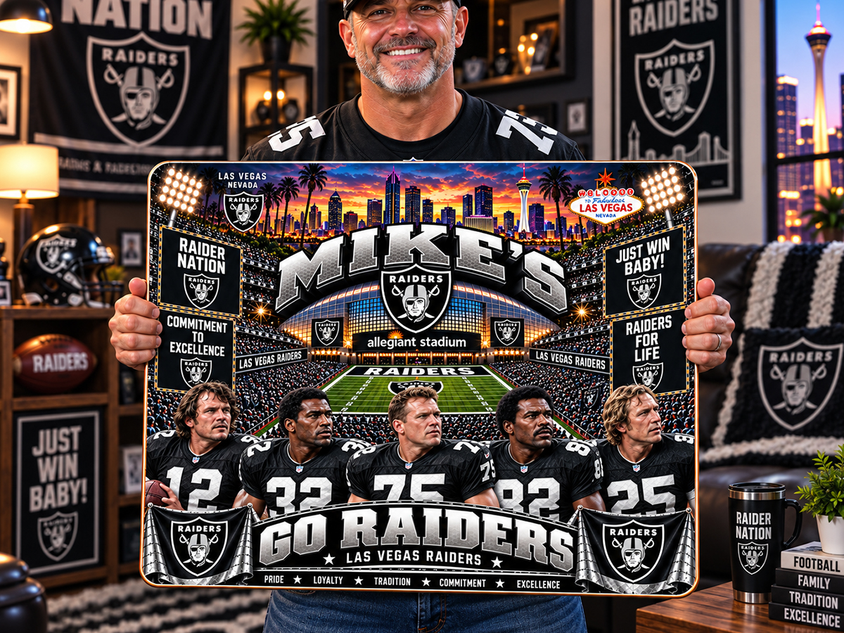 High-Gloss Printed Las Vegas Raiders Wooden Wall Art – Custom Name - Image 2
