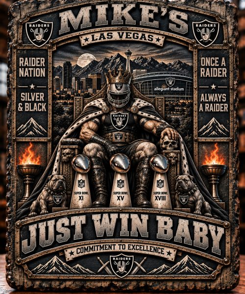 High-Gloss Printed Las Vegas Raiders Wooden Wall Art – Custom Name