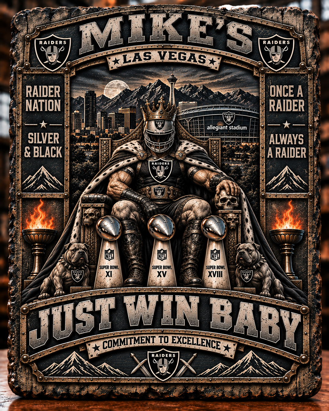 High-Gloss Printed Las Vegas Raiders Wooden Wall Art – Custom Name