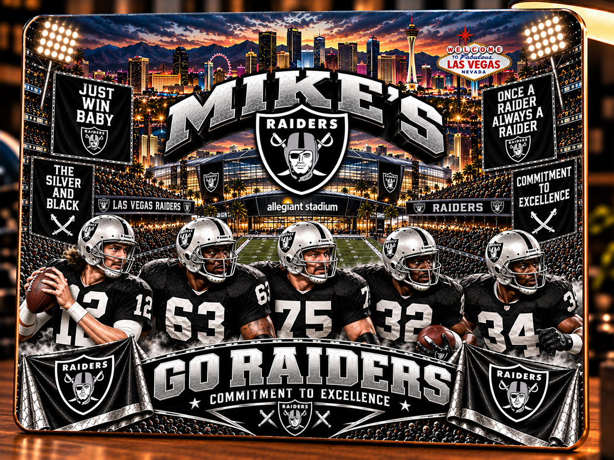 High-Gloss Printed Las Vegas Raiders Wooden Wall Art – Custom Name