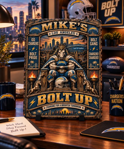 Alternative view of High-Gloss Printed Los Angeles Chargers Wooden Wall Art – Custom Name