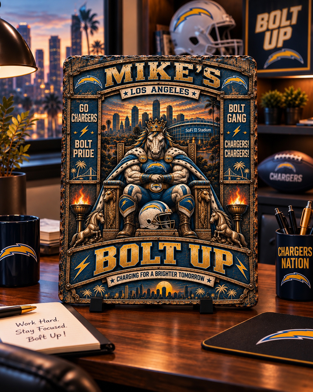 High-Gloss Printed Los Angeles Chargers Wooden Wall Art – Custom Name - Image 2