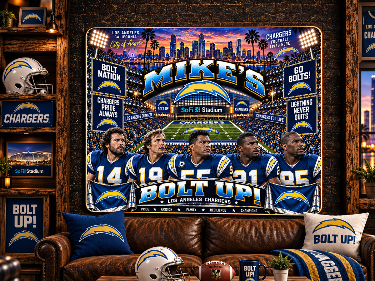 High-Gloss Printed Los Angeles Chargers Wooden Wall Art – Custom Name - Image 3
