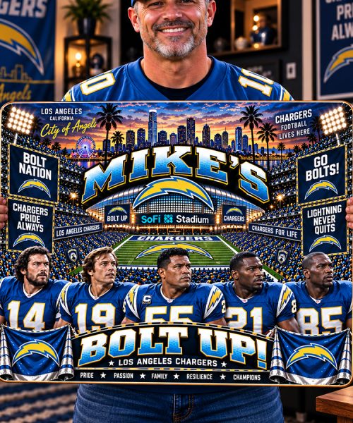 Alternative view of High-Gloss Printed Los Angeles Chargers Wooden Wall Art – Custom Name