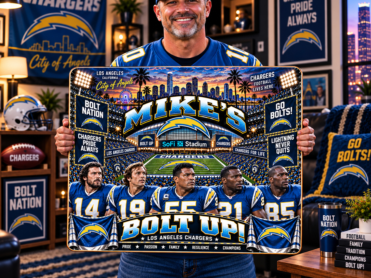 High-Gloss Printed Los Angeles Chargers Wooden Wall Art – Custom Name - Image 2