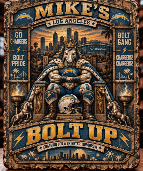 High-Gloss Printed Los Angeles Chargers Wooden Wall Art – Custom Name
