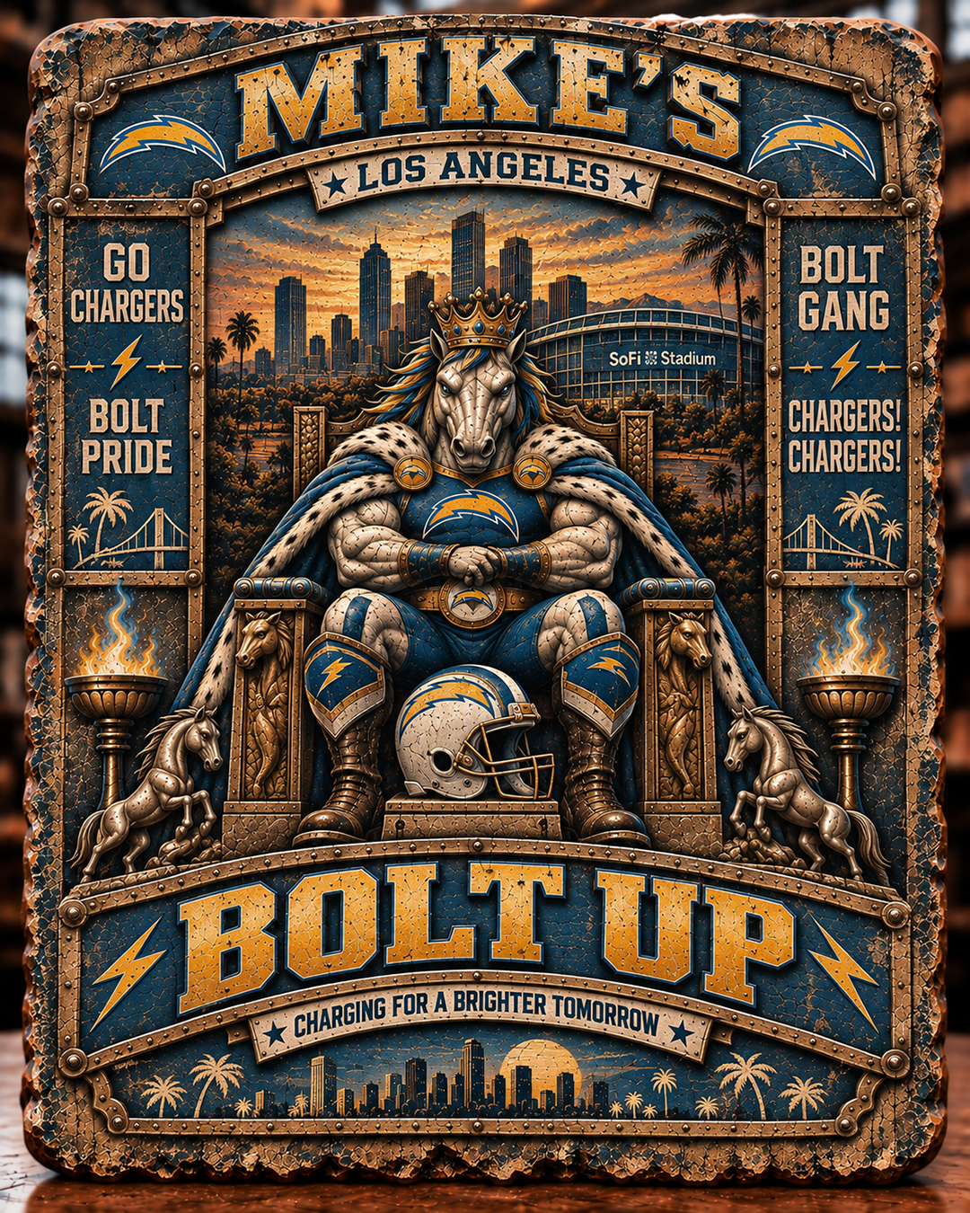 High-Gloss Printed Los Angeles Chargers Wooden Wall Art – Custom Name