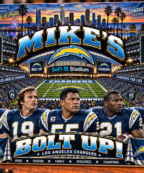 High-Gloss Printed Los Angeles Chargers Wooden Wall Art – Custom Name