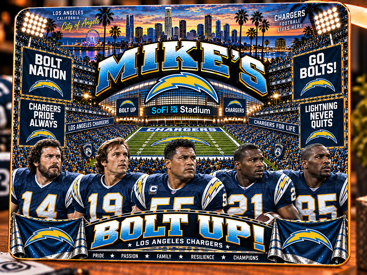 High-Gloss Printed Los Angeles Chargers Wooden Wall Art – Custom Name