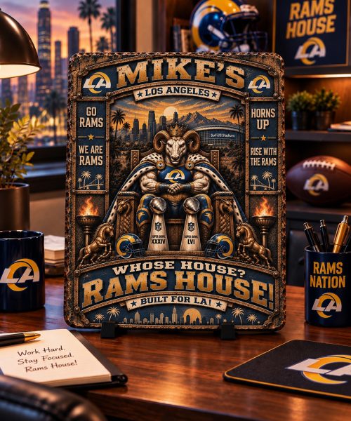 Alternative view of High-Gloss Printed Los Angeles Rams Wooden Wall Art – Custom Name