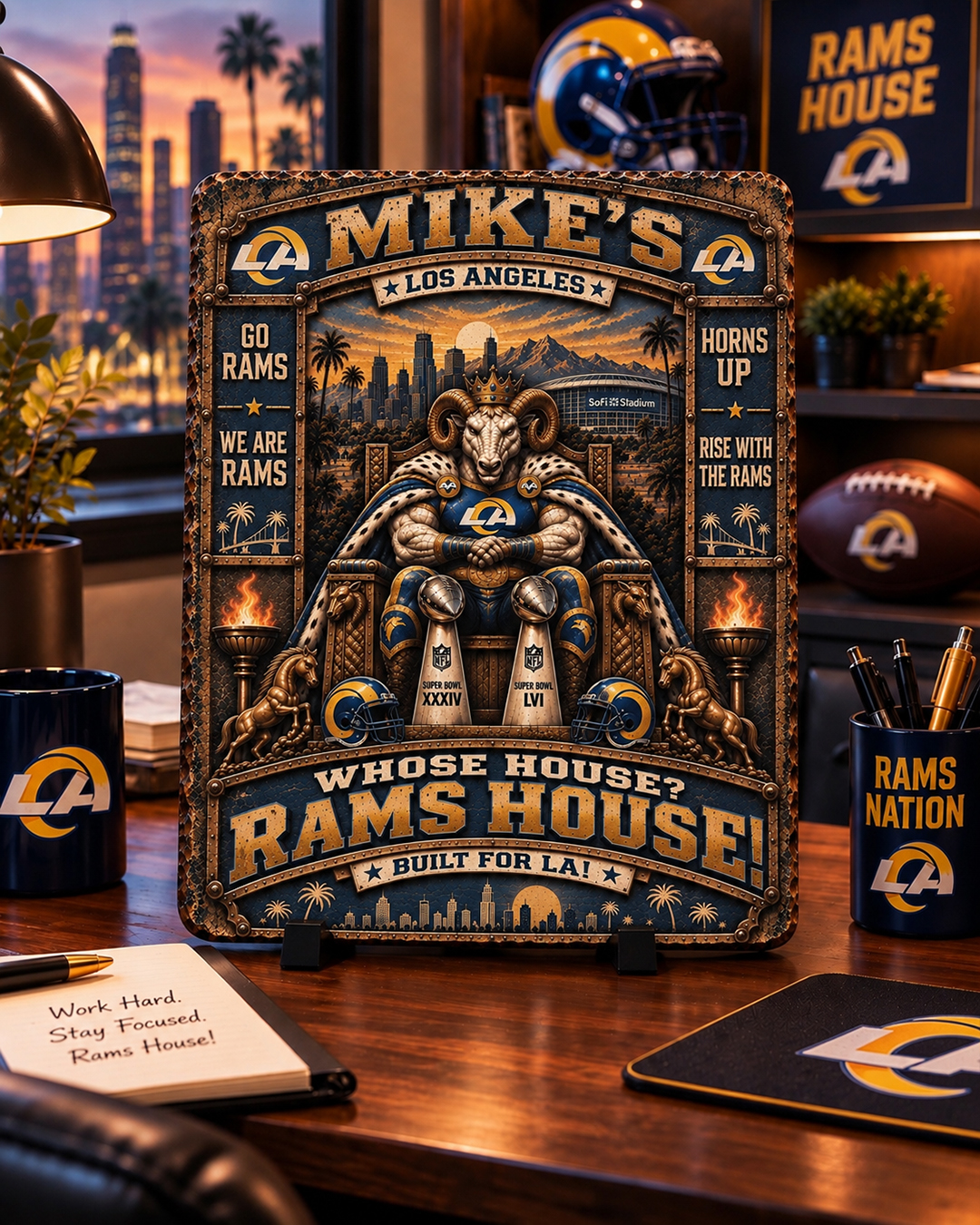 High-Gloss Printed Los Angeles Rams Wooden Wall Art – Custom Name - Image 2