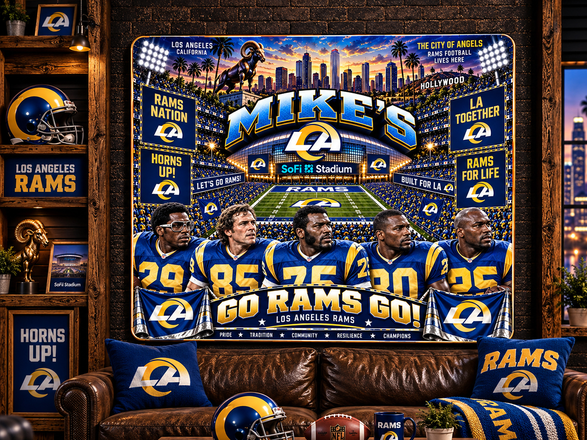 High-Gloss Printed Los Angeles Rams Wooden Wall Art – Custom Name - Image 3