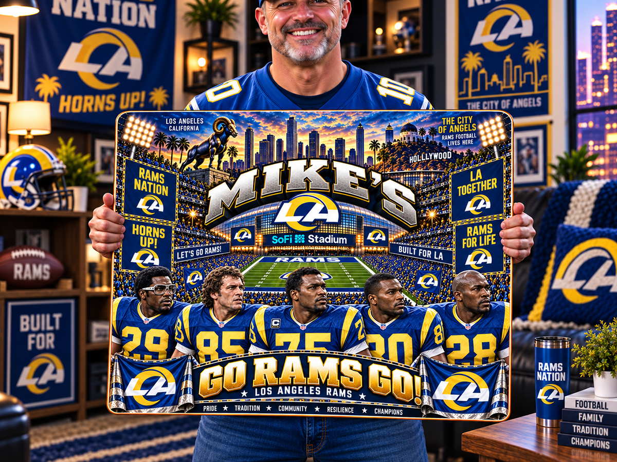 High-Gloss Printed Los Angeles Rams Wooden Wall Art – Custom Name - Image 2