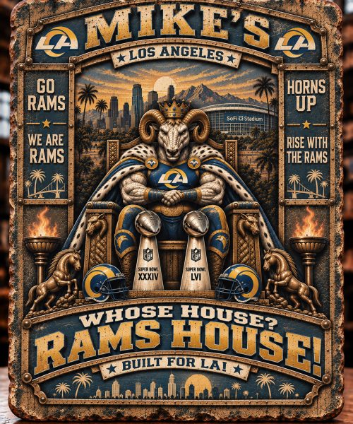 High-Gloss Printed Los Angeles Rams Wooden Wall Art – Custom Name