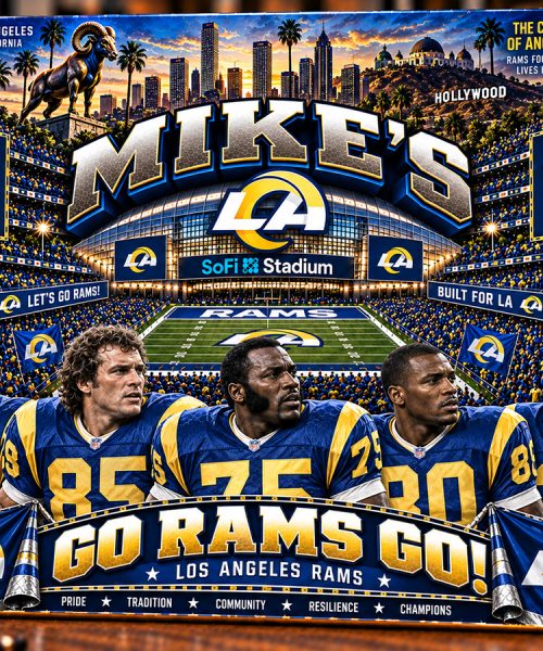 High-Gloss Printed Los Angeles Rams Wooden Wall Art – Custom Name
