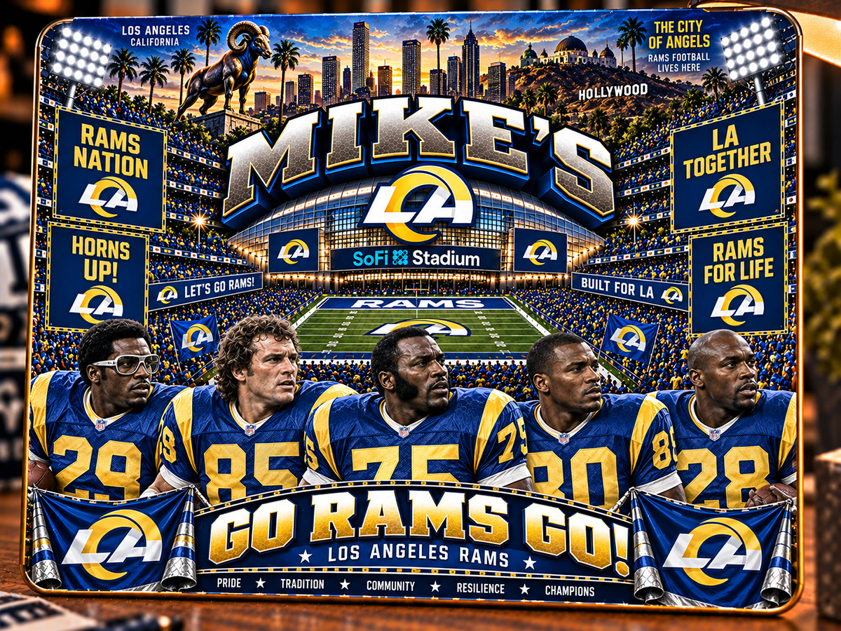 High-Gloss Printed Los Angeles Rams Wooden Wall Art – Custom Name