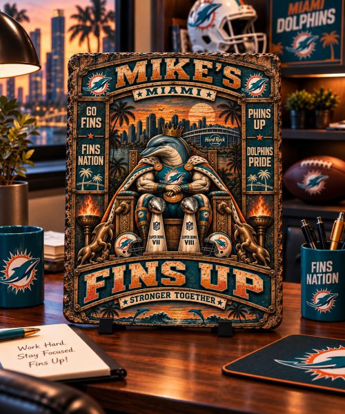 Alternative view of High-Gloss Printed Miami Dolphins Wooden Wall Art – Custom Name