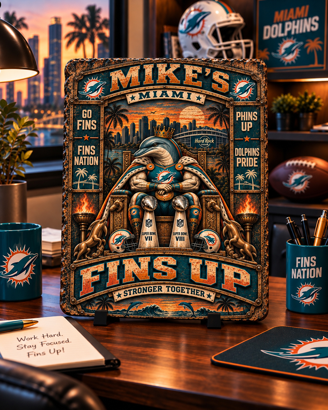 High-Gloss Printed Miami Dolphins Wooden Wall Art – Custom Name - Image 2