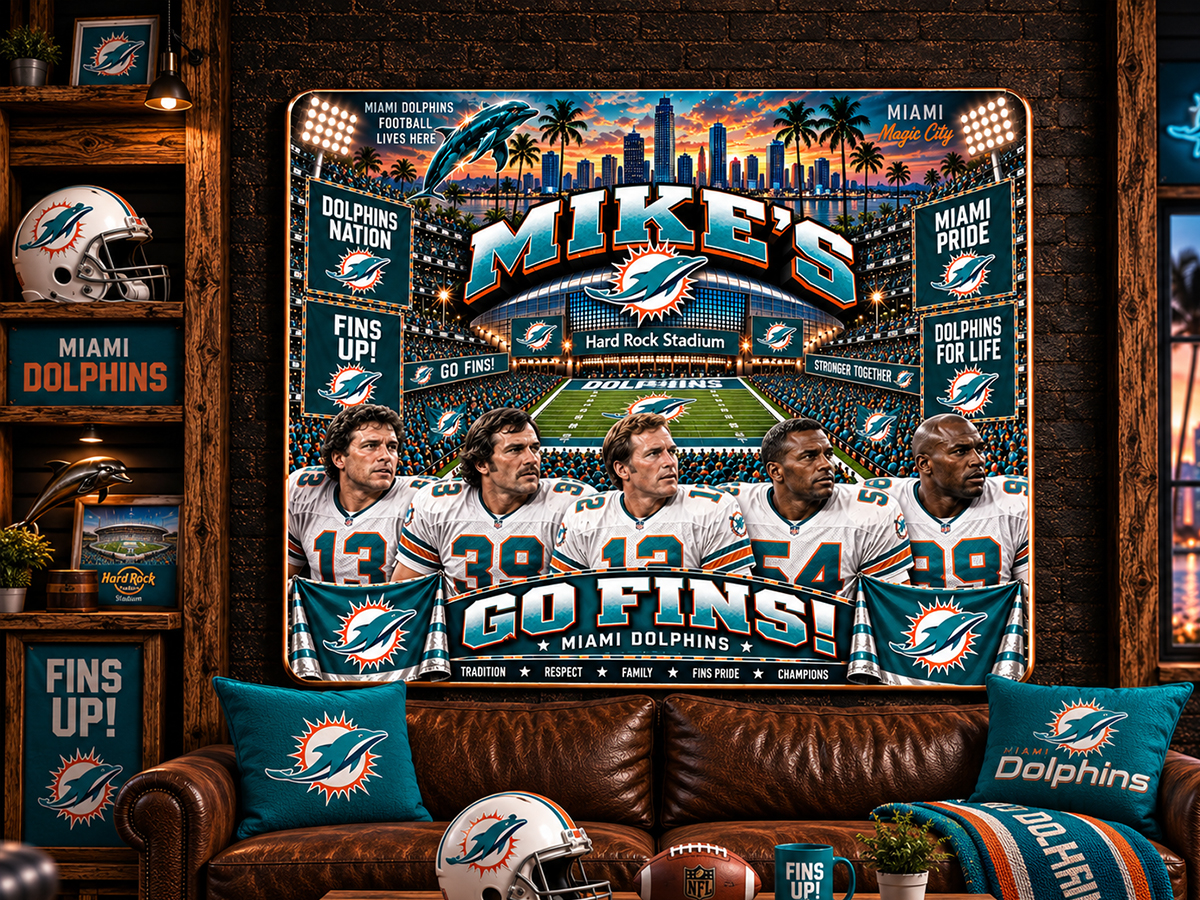 High-Gloss Printed Miami Dolphins Wooden Wall Art – Custom Name - Image 3