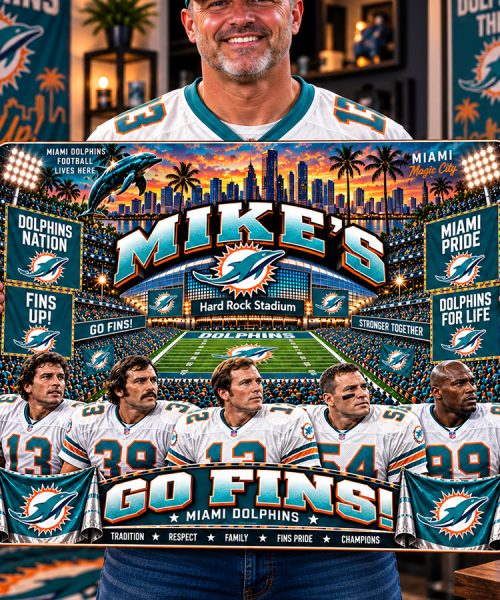 Alternative view of High-Gloss Printed Miami Dolphins Wooden Wall Art – Custom Name
