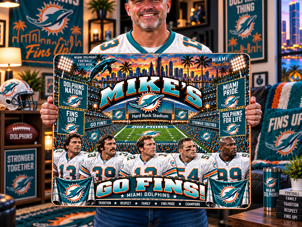 High-Gloss Printed Miami Dolphins Wooden Wall Art – Custom Name - Image 2
