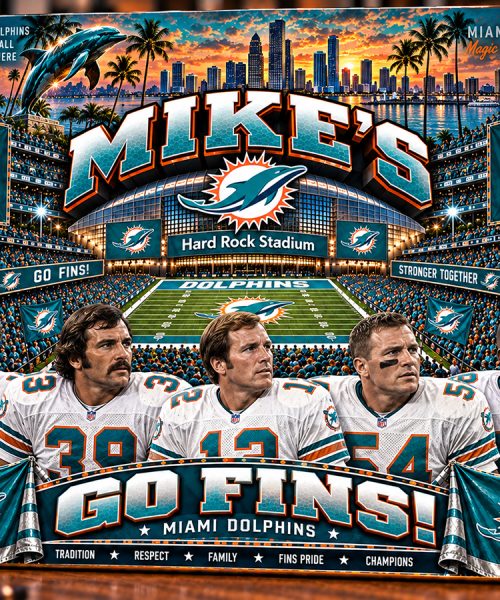 High-Gloss Printed Miami Dolphins Wooden Wall Art – Custom Name