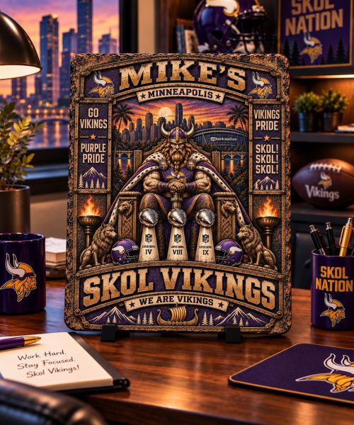 Alternative view of High-Gloss Printed Minnesota Vikings Wooden Wall Art – Custom Name