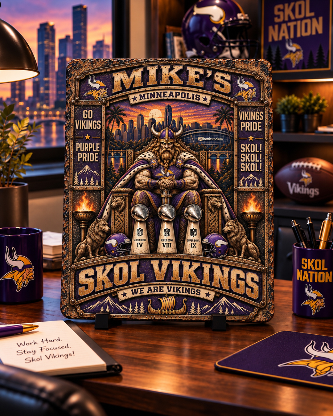 High-Gloss Printed Minnesota Vikings Wooden Wall Art – Custom Name - Image 2