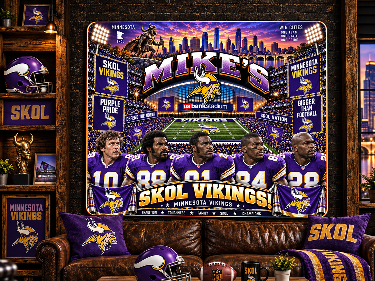 High-Gloss Printed Minnesota Vikings Wooden Wall Art – Custom Name - Image 3