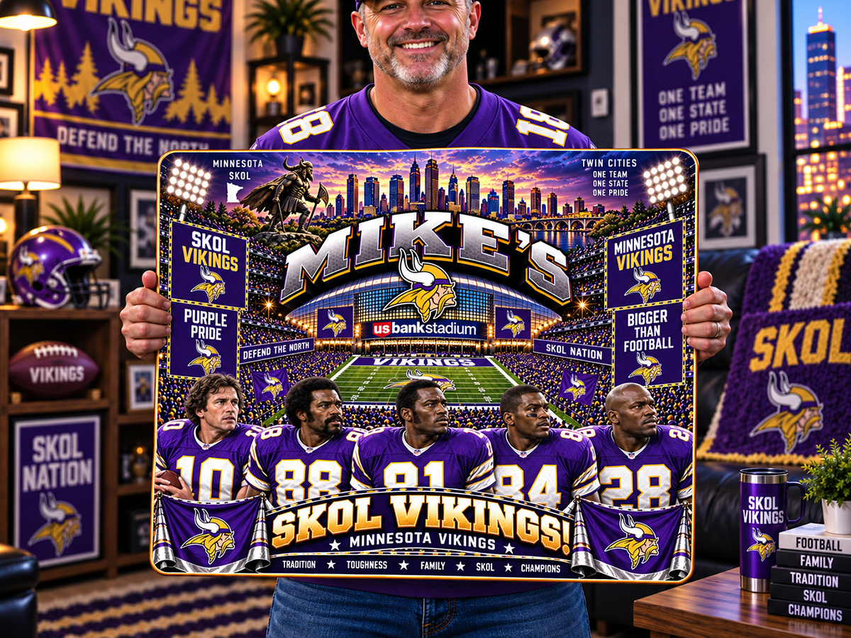 High-Gloss Printed Minnesota Vikings Wooden Wall Art – Custom Name - Image 2