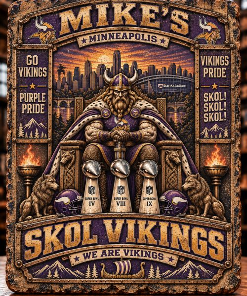 High-Gloss Printed Minnesota Vikings Wooden Wall Art – Custom Name