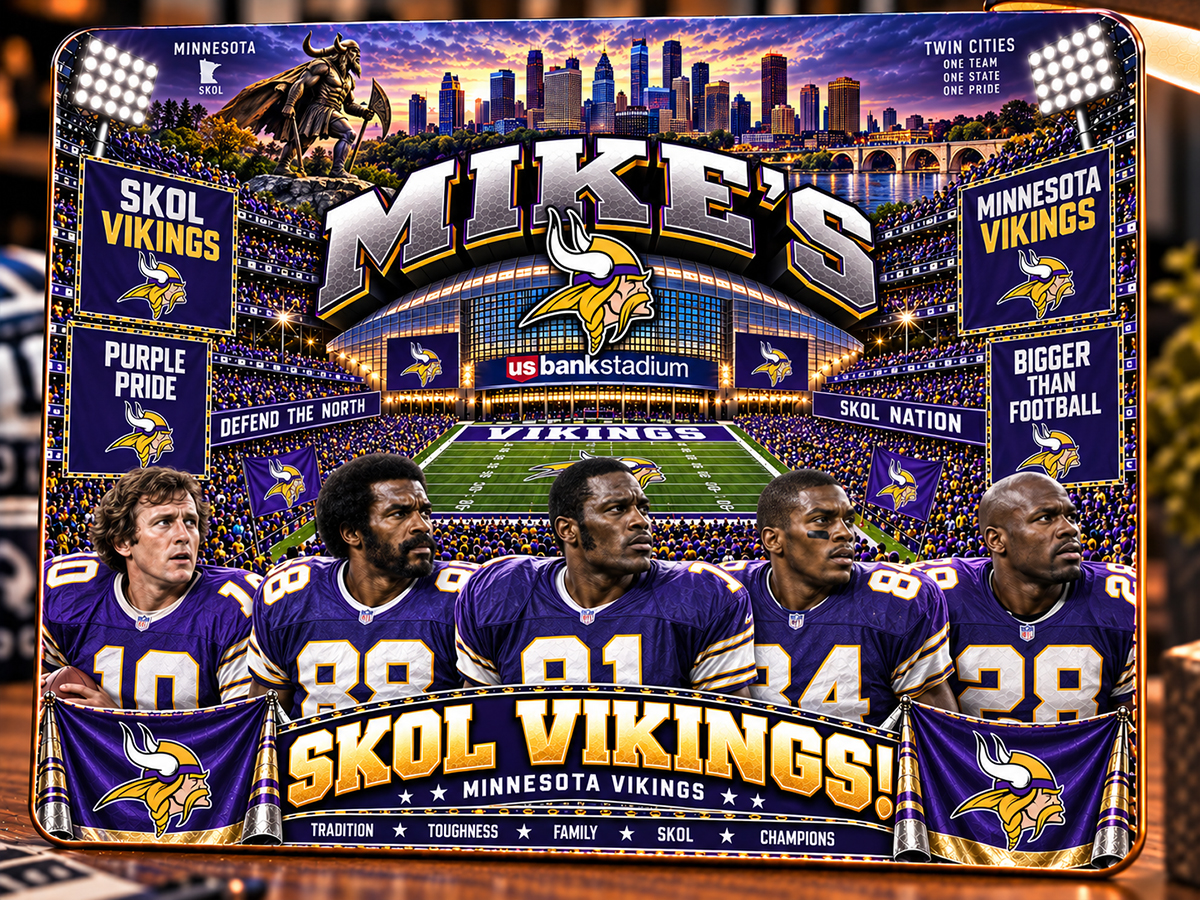 High-Gloss Printed Minnesota Vikings Wooden Wall Art – Custom Name