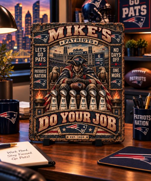 Alternative view of High-Gloss Printed New England Patriots Wooden Wall Art – Custom Name