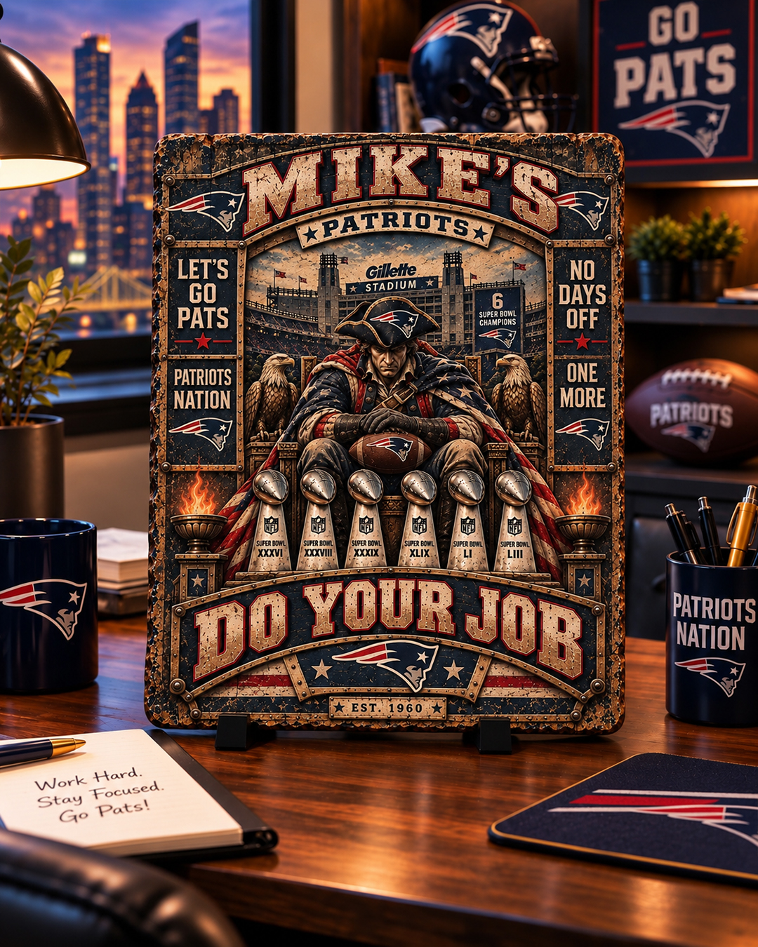 High-Gloss Printed New England Patriots Wooden Wall Art – Custom Name - Image 2