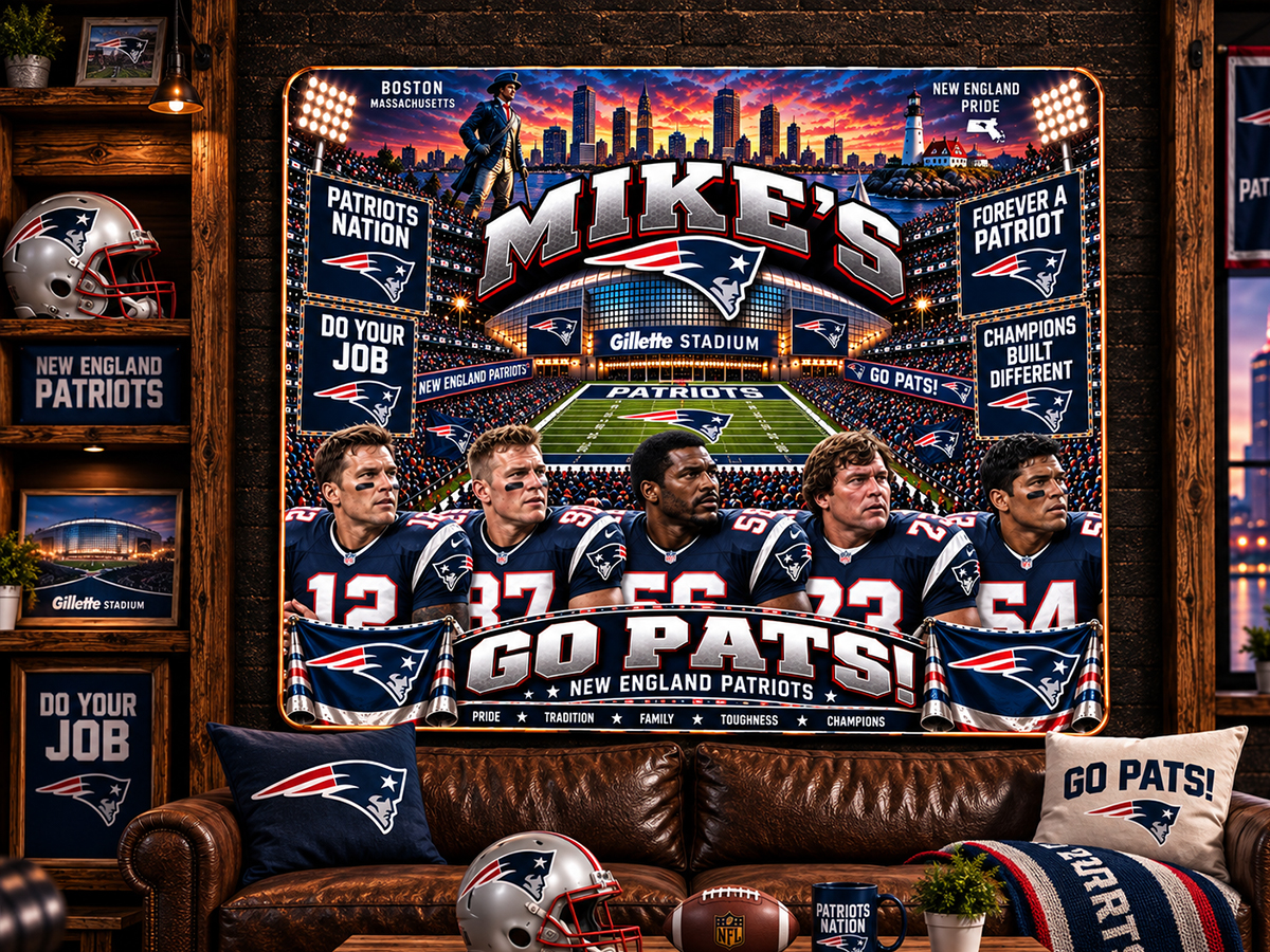 High-Gloss Printed New England Patriots Wooden Wall Art – Custom Name - Image 3