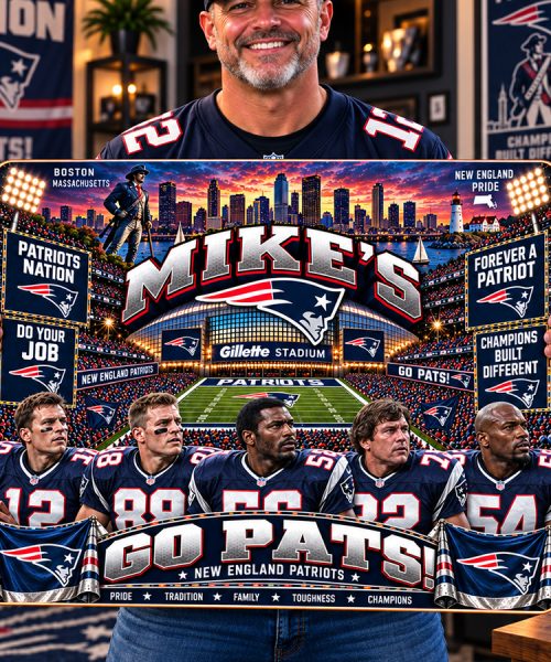 Alternative view of High-Gloss Printed New England Patriots Wooden Wall Art – Custom Name