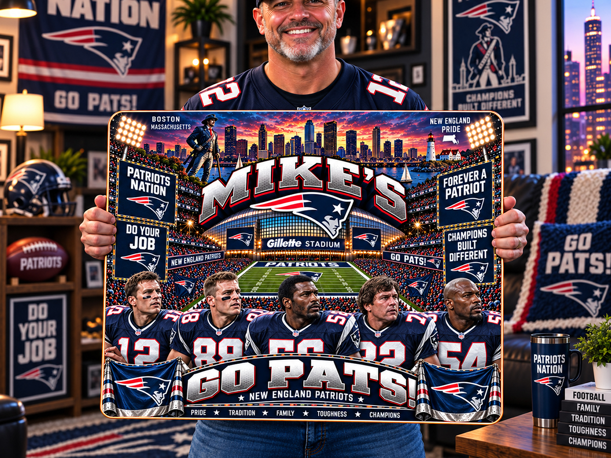 High-Gloss Printed New England Patriots Wooden Wall Art – Custom Name - Image 2
