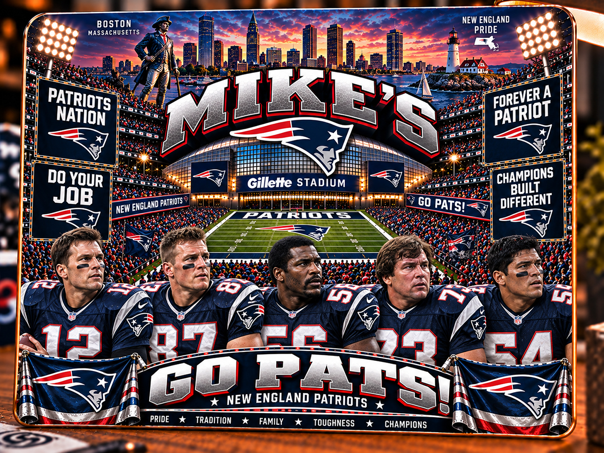 High-Gloss Printed New England Patriots Wooden Wall Art – Custom Name