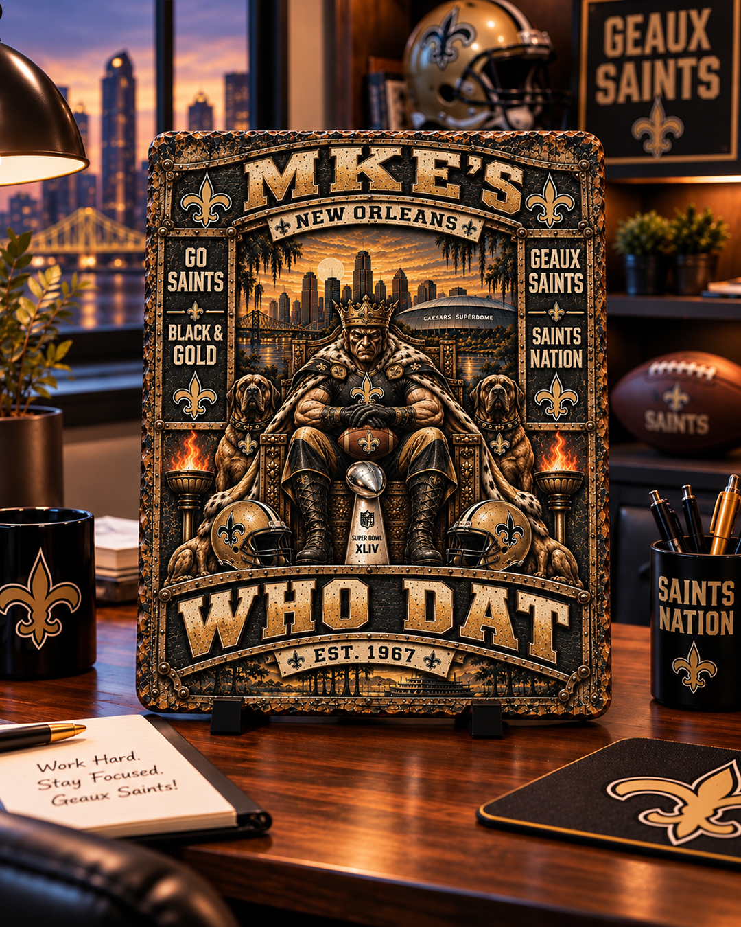 High-Gloss Printed New Orleans Saints Wooden Wall Art – Custom Name - Image 2