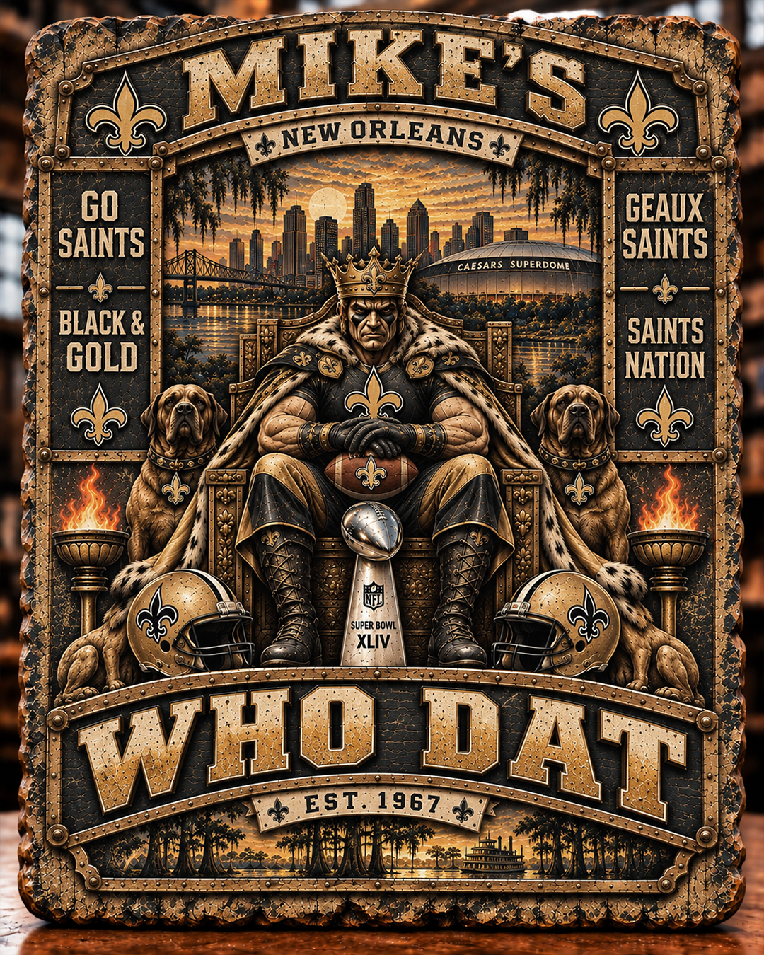 High-Gloss Printed New Orleans Saints Wooden Wall Art – Custom Name
