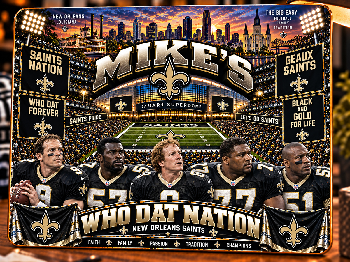 High-Gloss Printed New Orleans Saints Wooden Wall Art – Custom Name