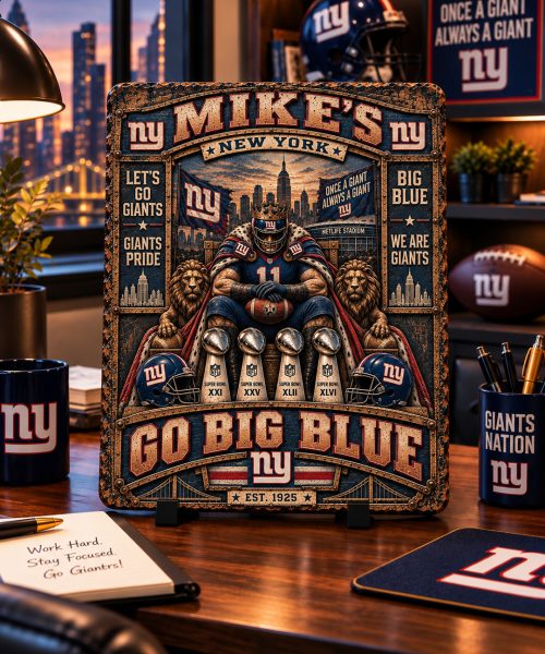 Alternative view of High-Gloss Printed New York Giants Wooden Wall Art – Custom Name