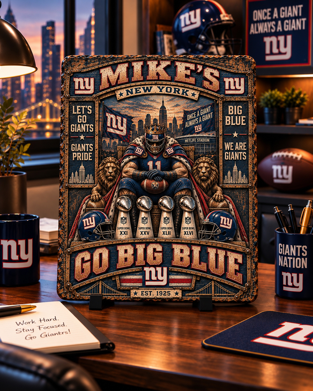 High-Gloss Printed New York Giants Wooden Wall Art – Custom Name - Image 2