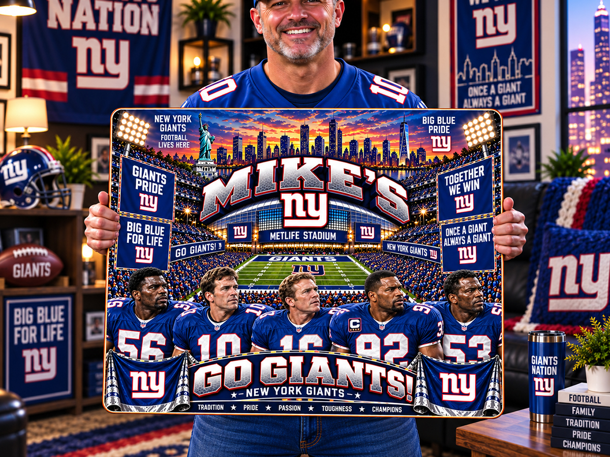 High-Gloss Printed New York Giants Wooden Wall Art – Custom Name - Image 2