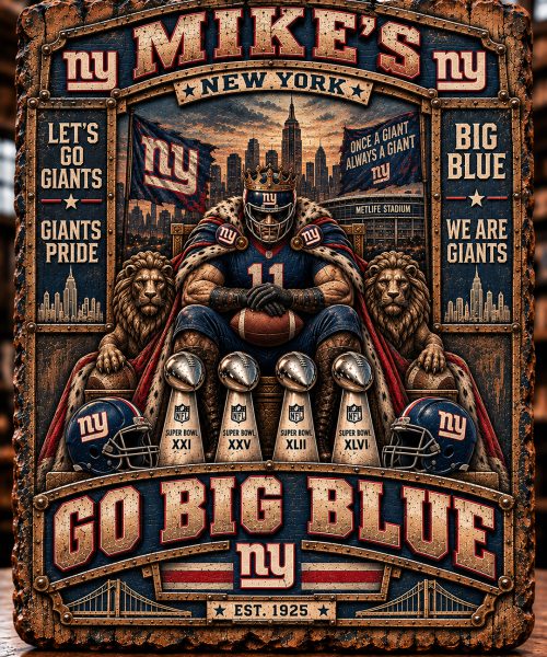 High-Gloss Printed New York Giants Wooden Wall Art – Custom Name