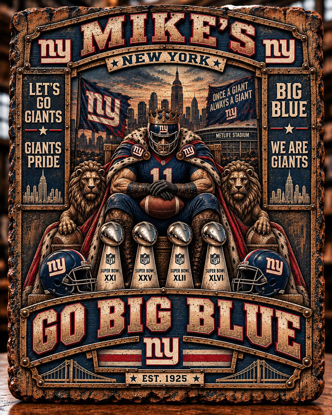 High-Gloss Printed New York Giants Wooden Wall Art – Custom Name